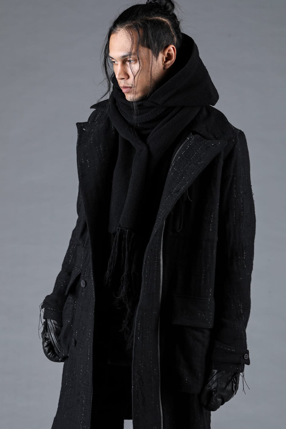 Double Woven Crushed Jacquard Double Breasted Coat