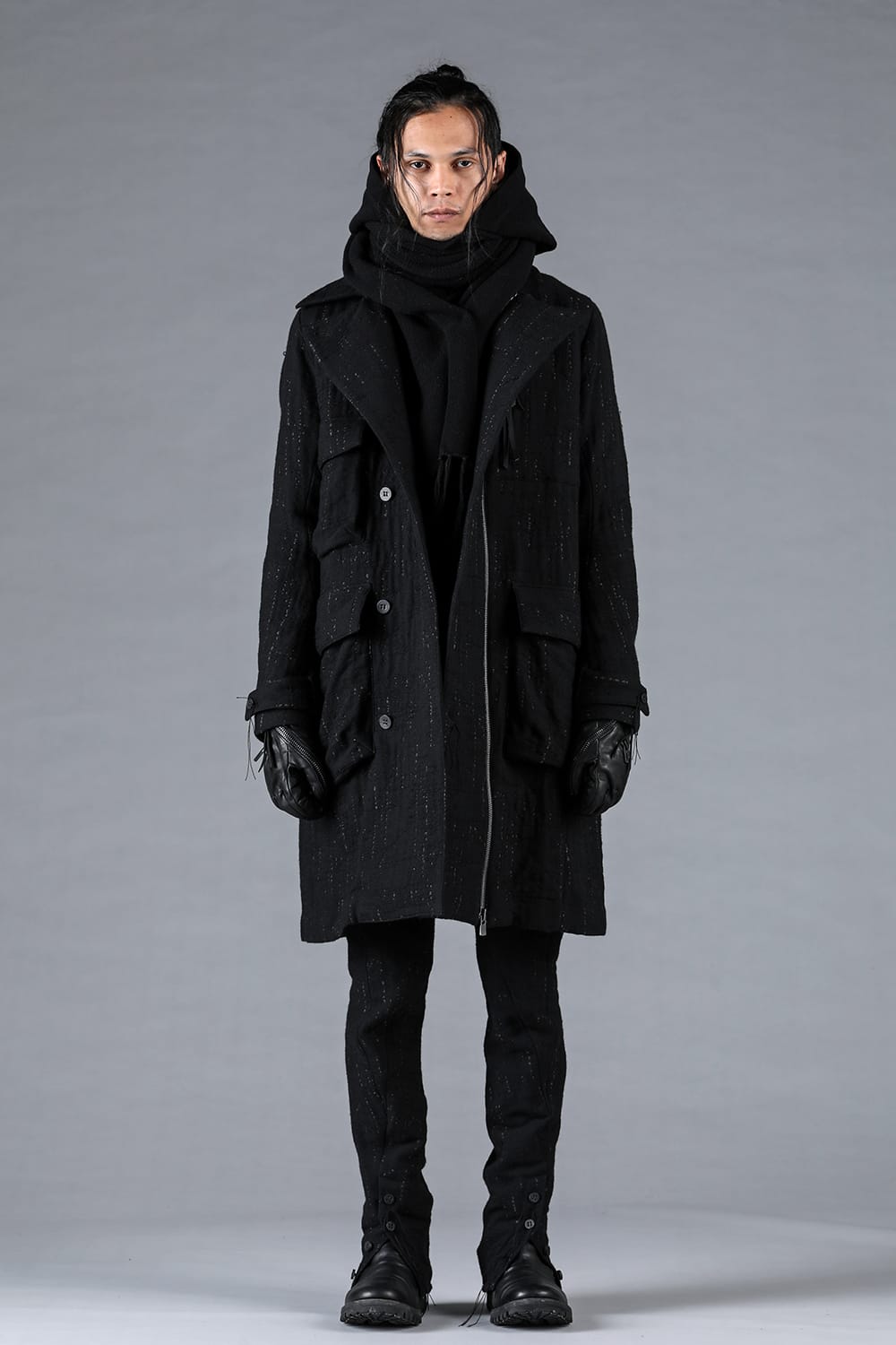 Double Woven Crushed Jacquard Double Breasted Coat