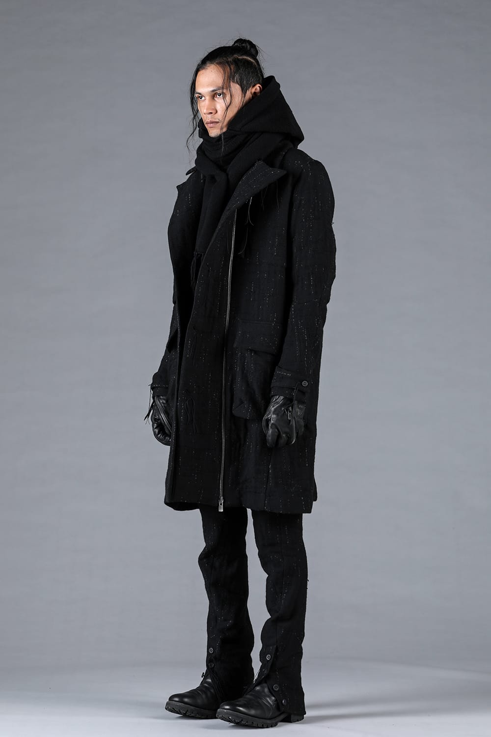 Double Woven Crushed Jacquard Double Breasted Coat