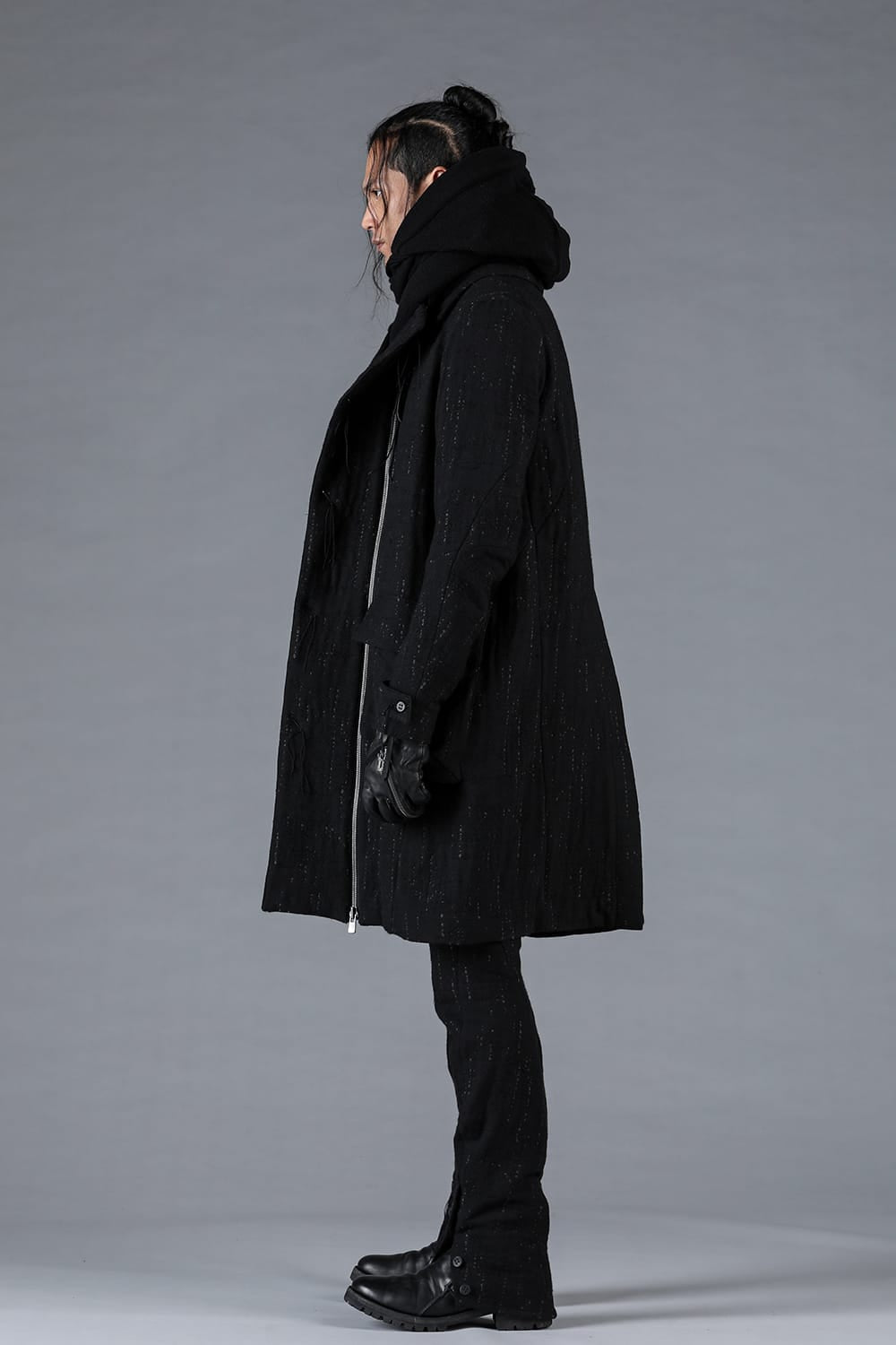 Double Woven Crushed Jacquard Double Breasted Coat