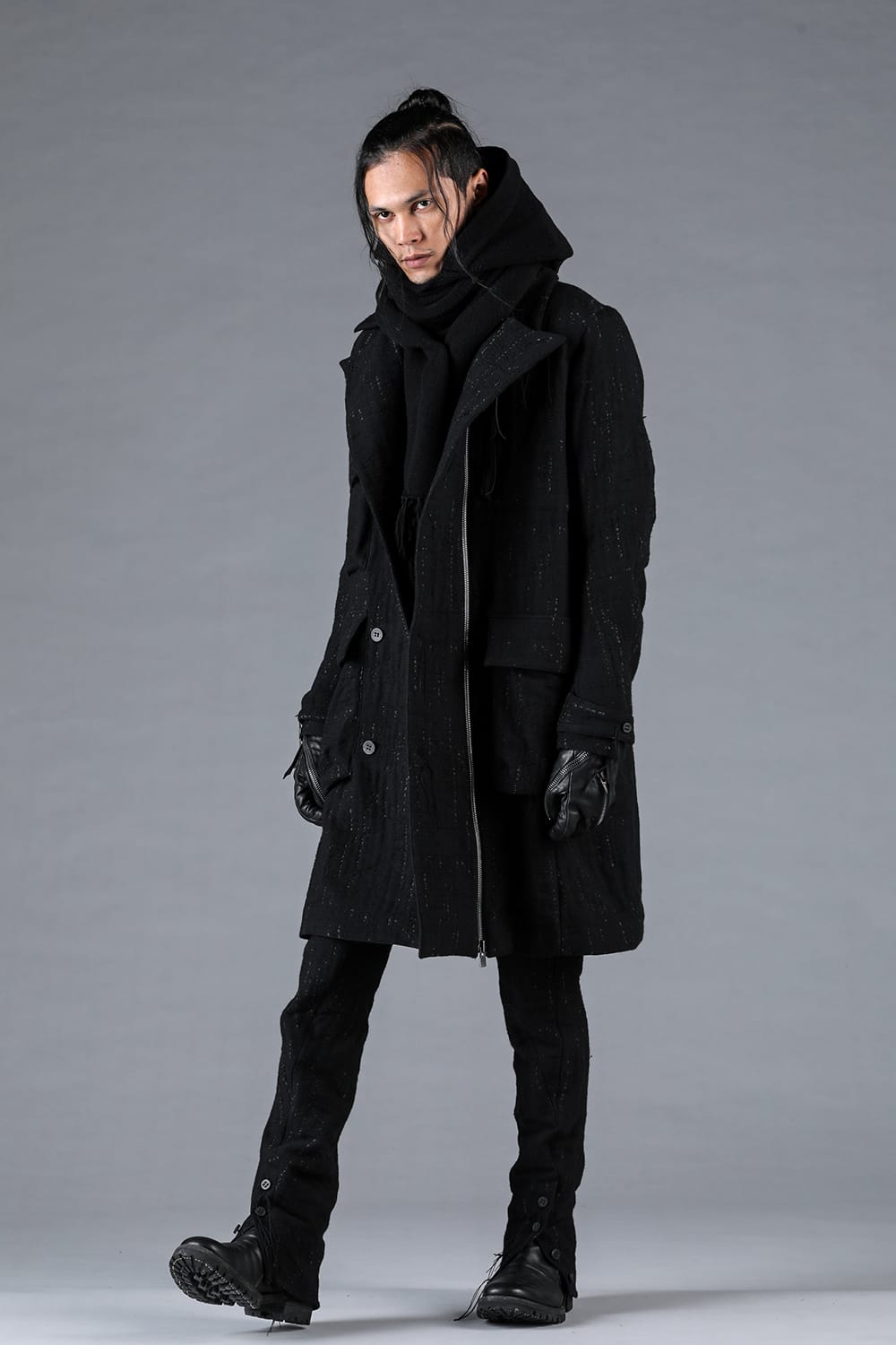 Double Woven Crushed Jacquard Double Breasted Coat