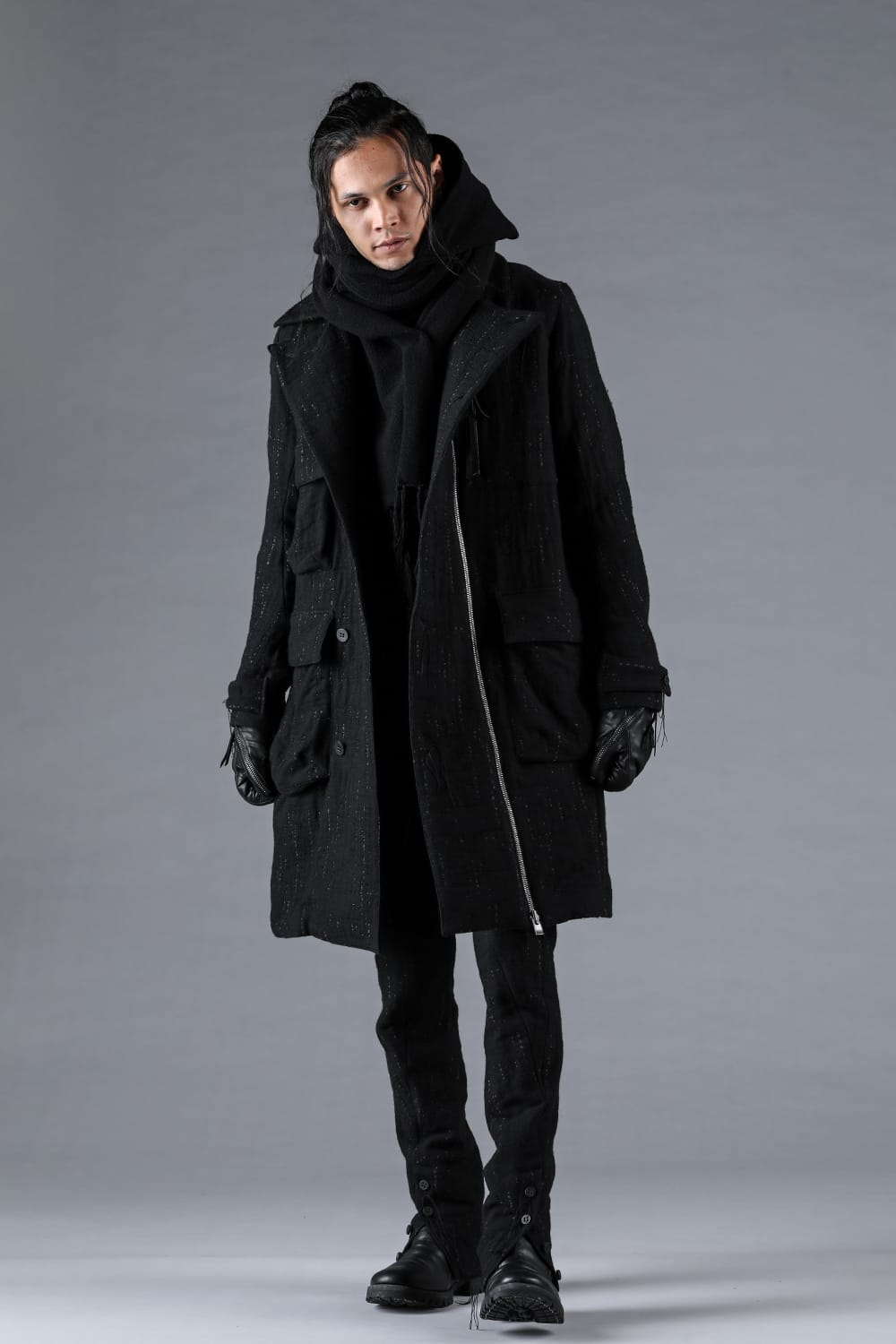 Double Woven Crushed Jacquard Double Breasted Coat