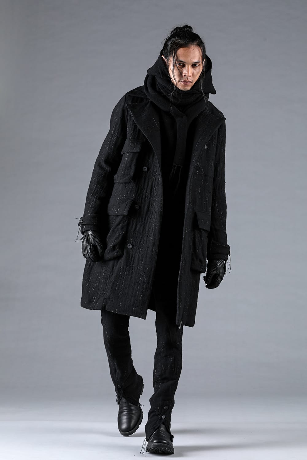 Double Woven Crushed Jacquard Double Breasted Coat