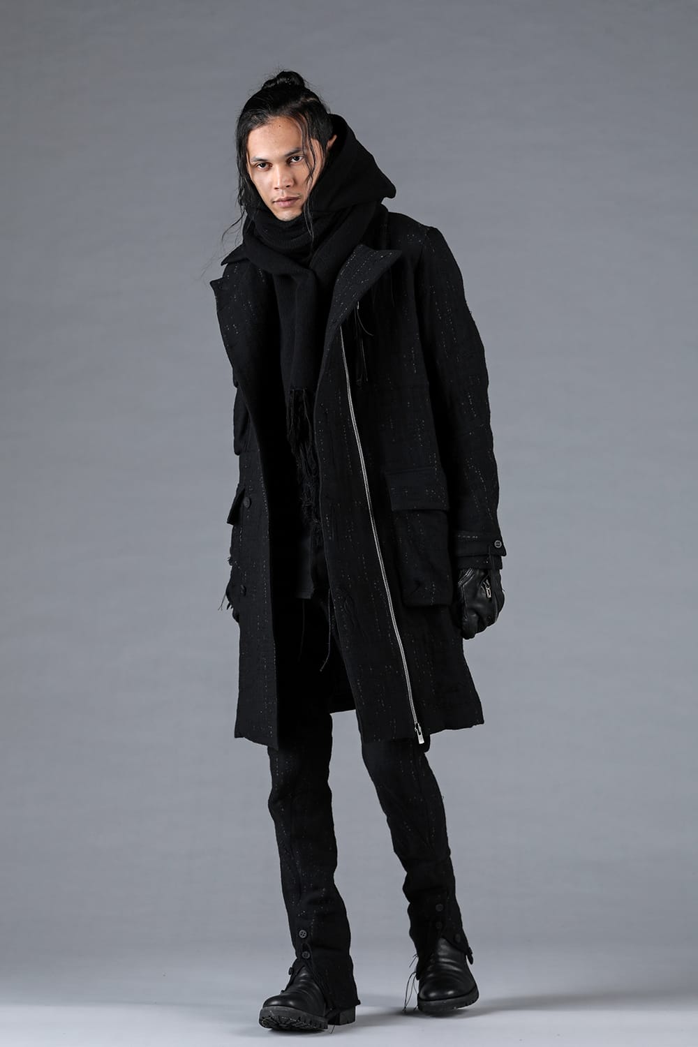 Double Woven Crushed Jacquard Double Breasted Coat