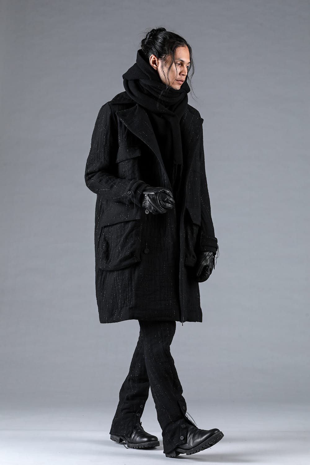 Double Woven Crushed Jacquard Double Breasted Coat