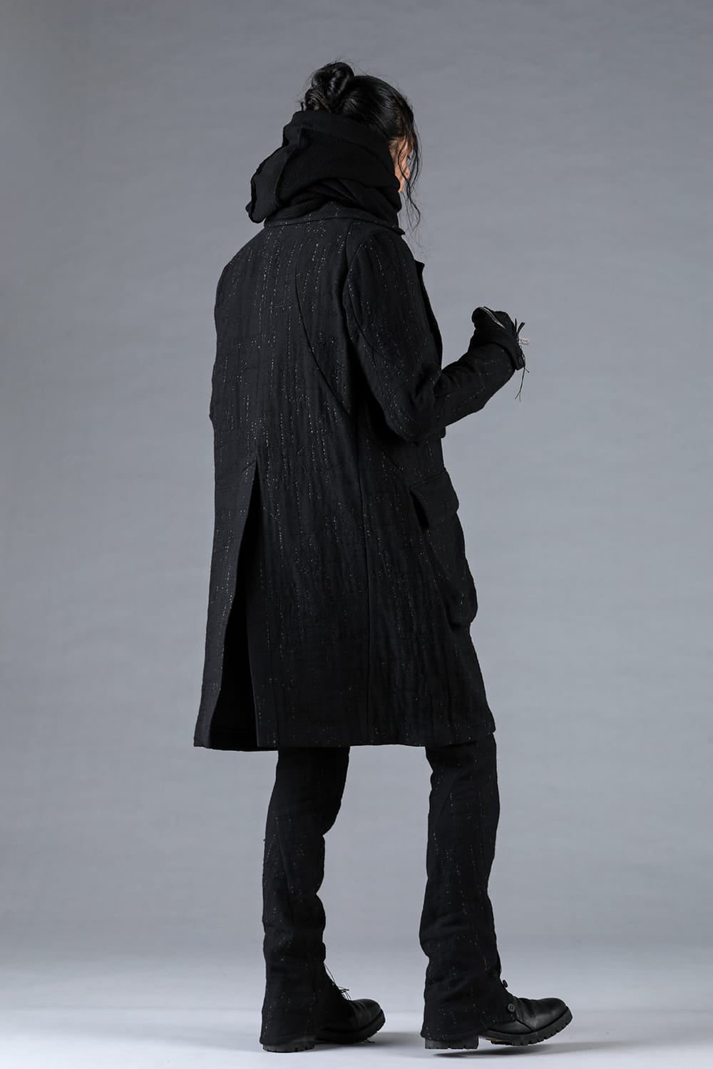 Double Woven Crushed Jacquard Double Breasted Coat