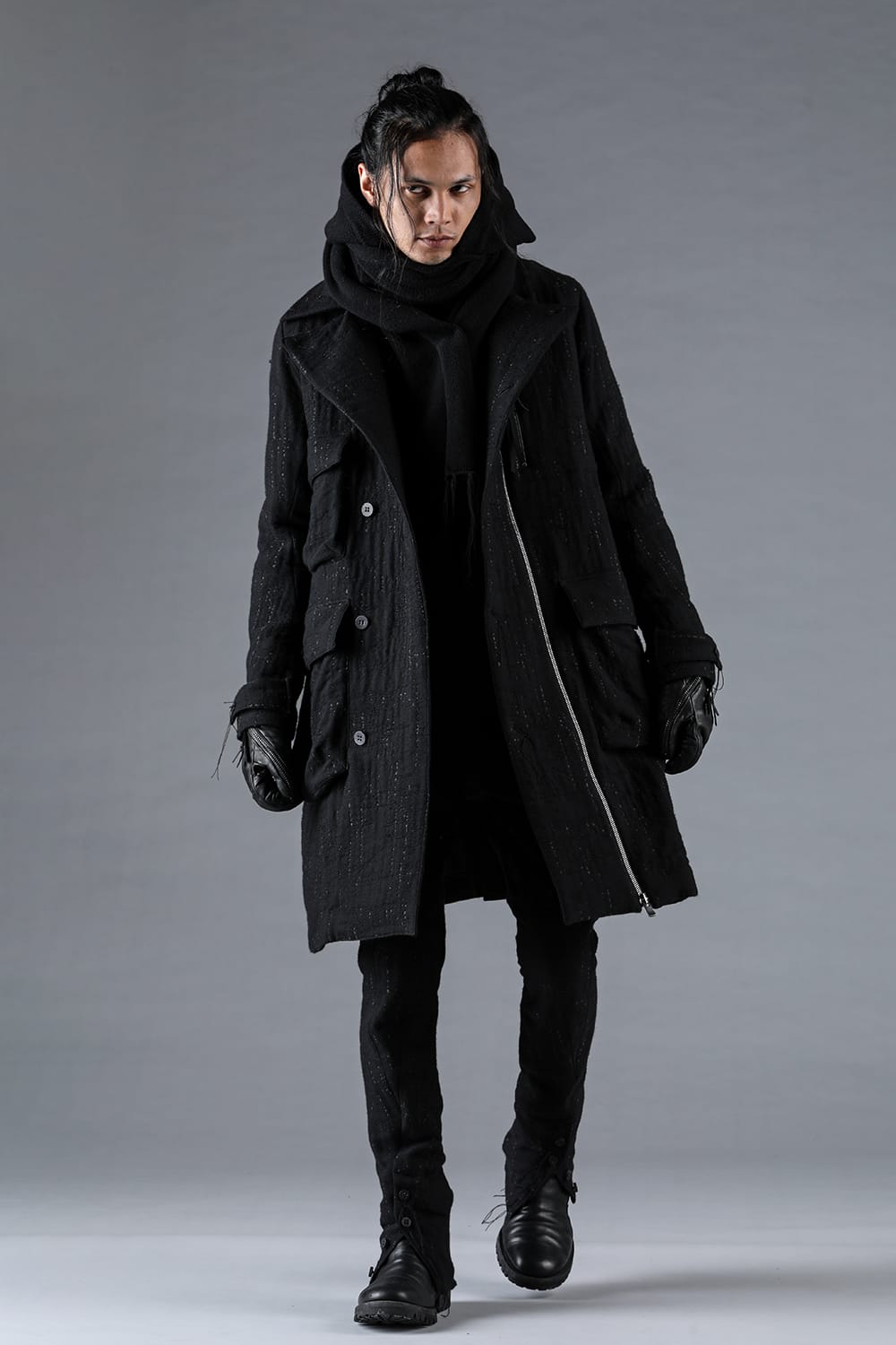 Double Woven Crushed Jacquard Double Breasted Coat