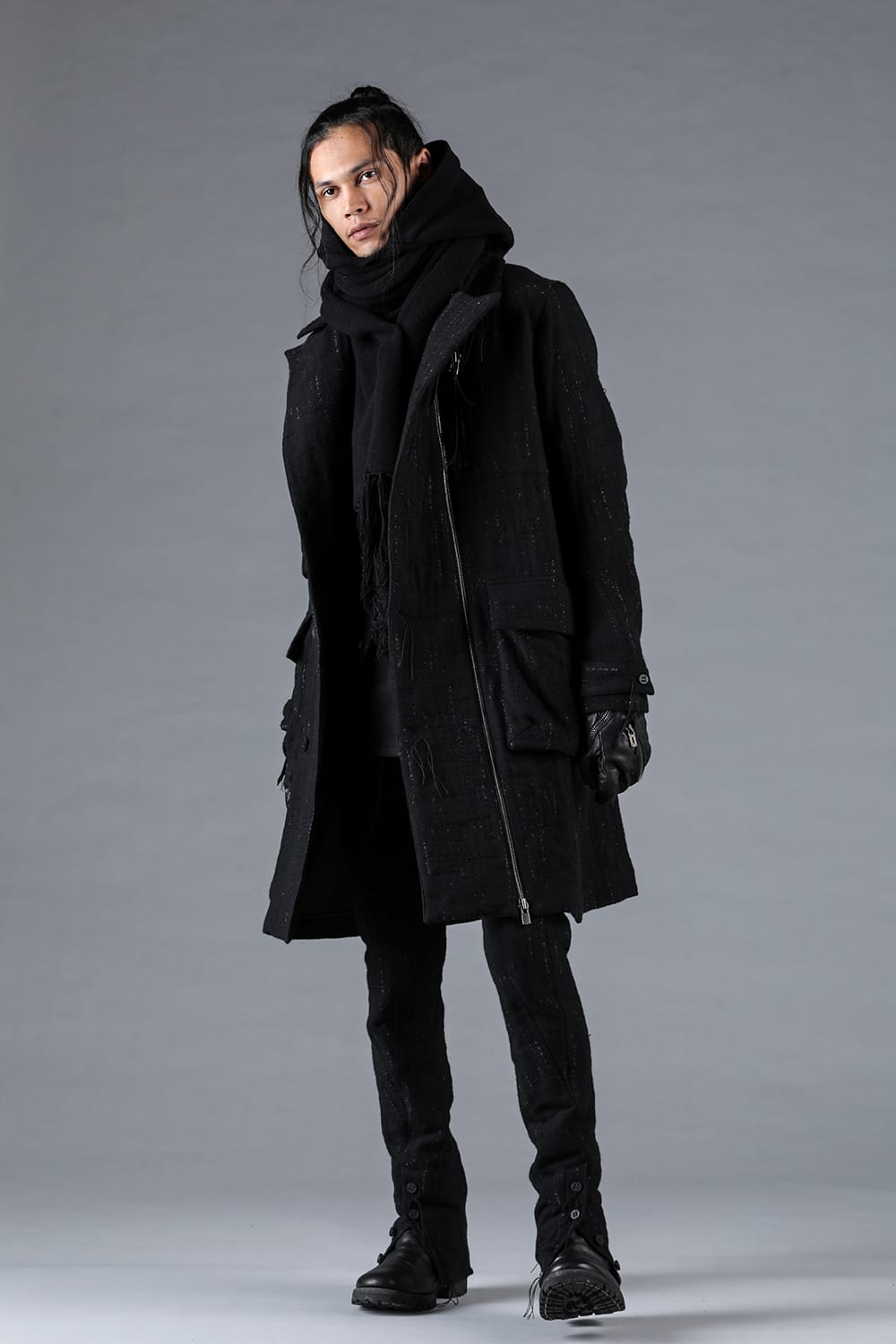 Double Woven Crushed Jacquard Double Breasted Coat