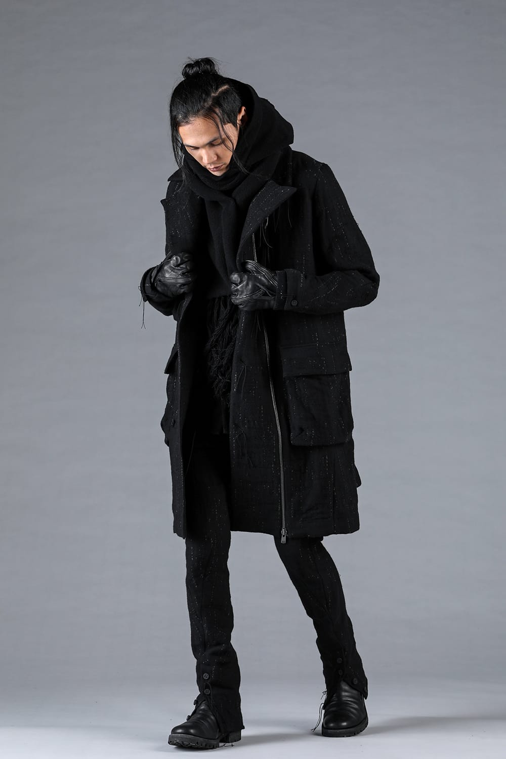 Double Woven Crushed Jacquard Double Breasted Coat