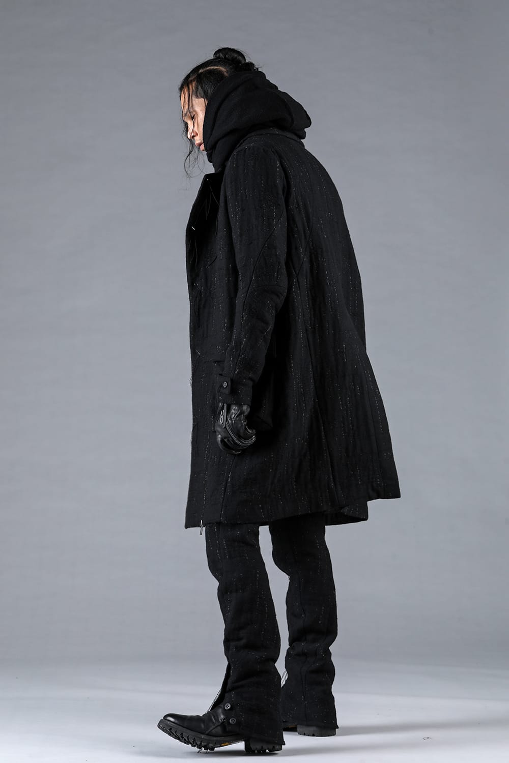Double Woven Crushed Jacquard Double Breasted Coat