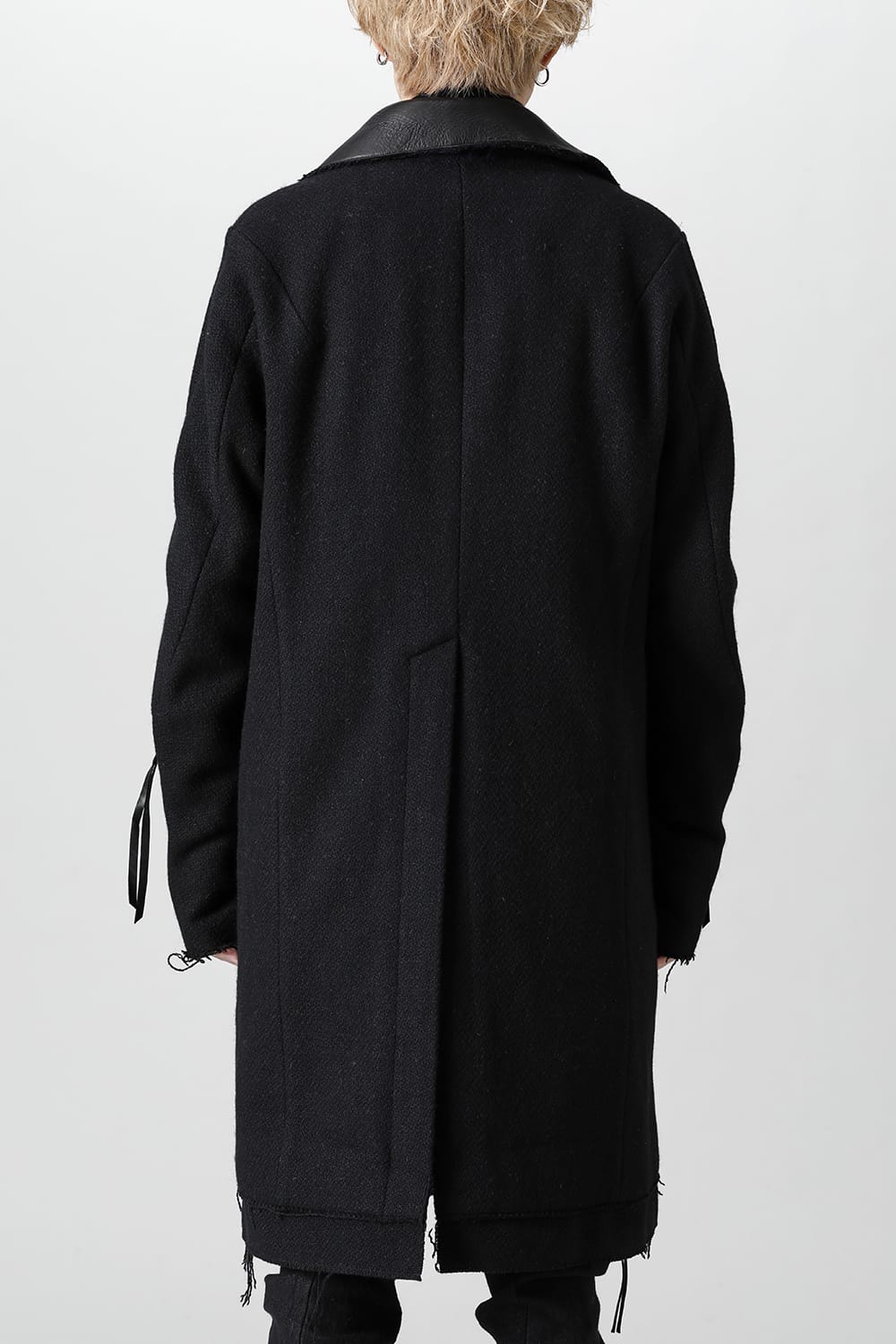 Leather Needle Punch Double Breasted Coat Black