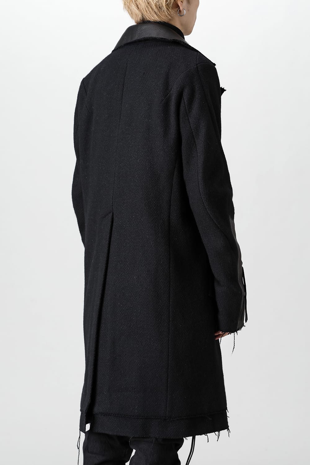 Leather Needle Punch Double Breasted Coat Black