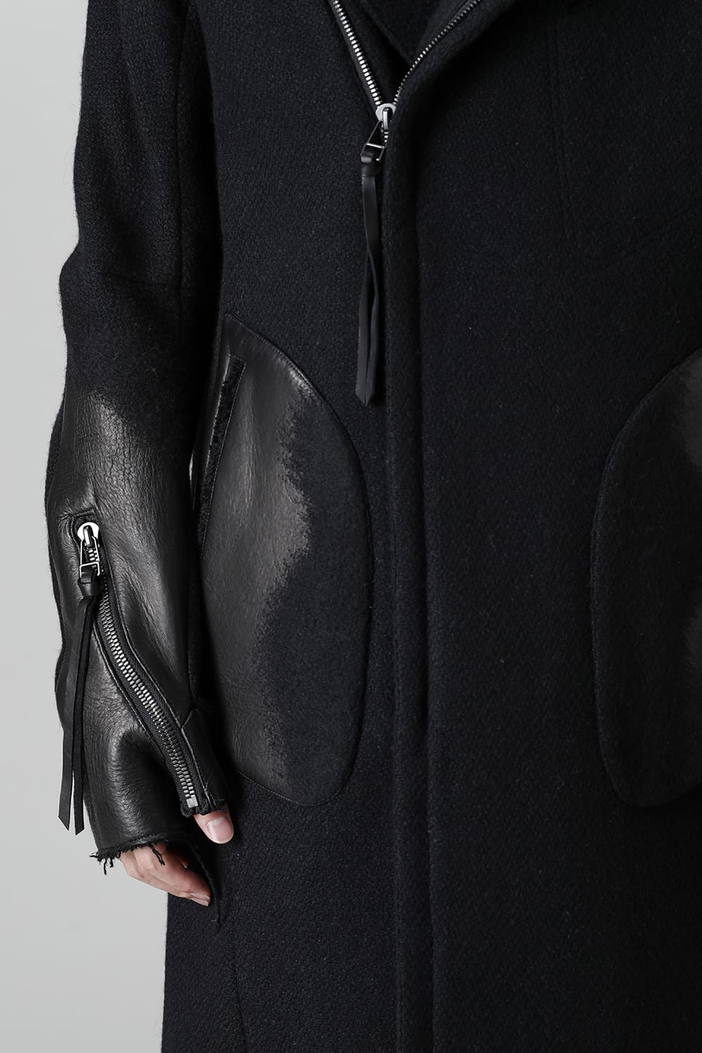 Leather Needle Punch Double Breasted Coat Black