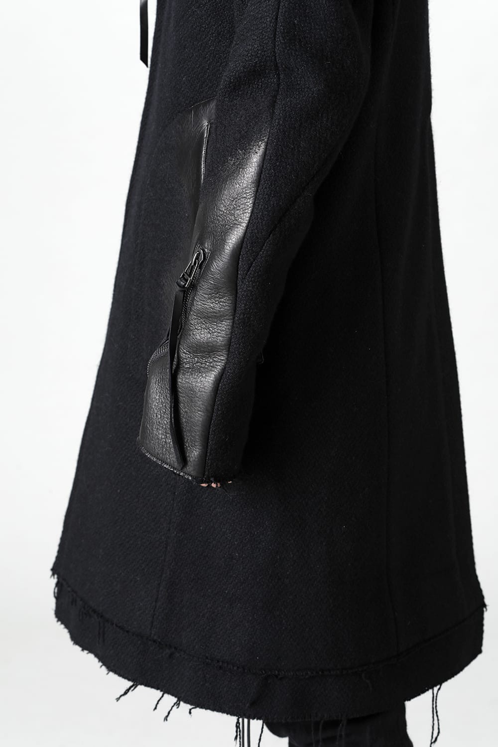 Leather Needle Punch Double Breasted Coat Black
