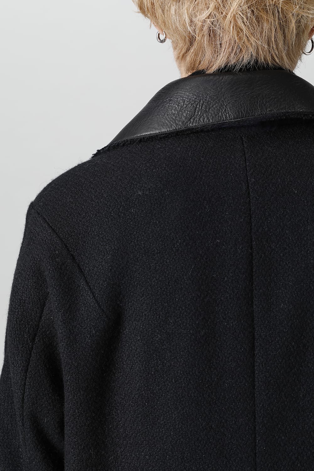 Leather Needle Punch Double Breasted Coat Black