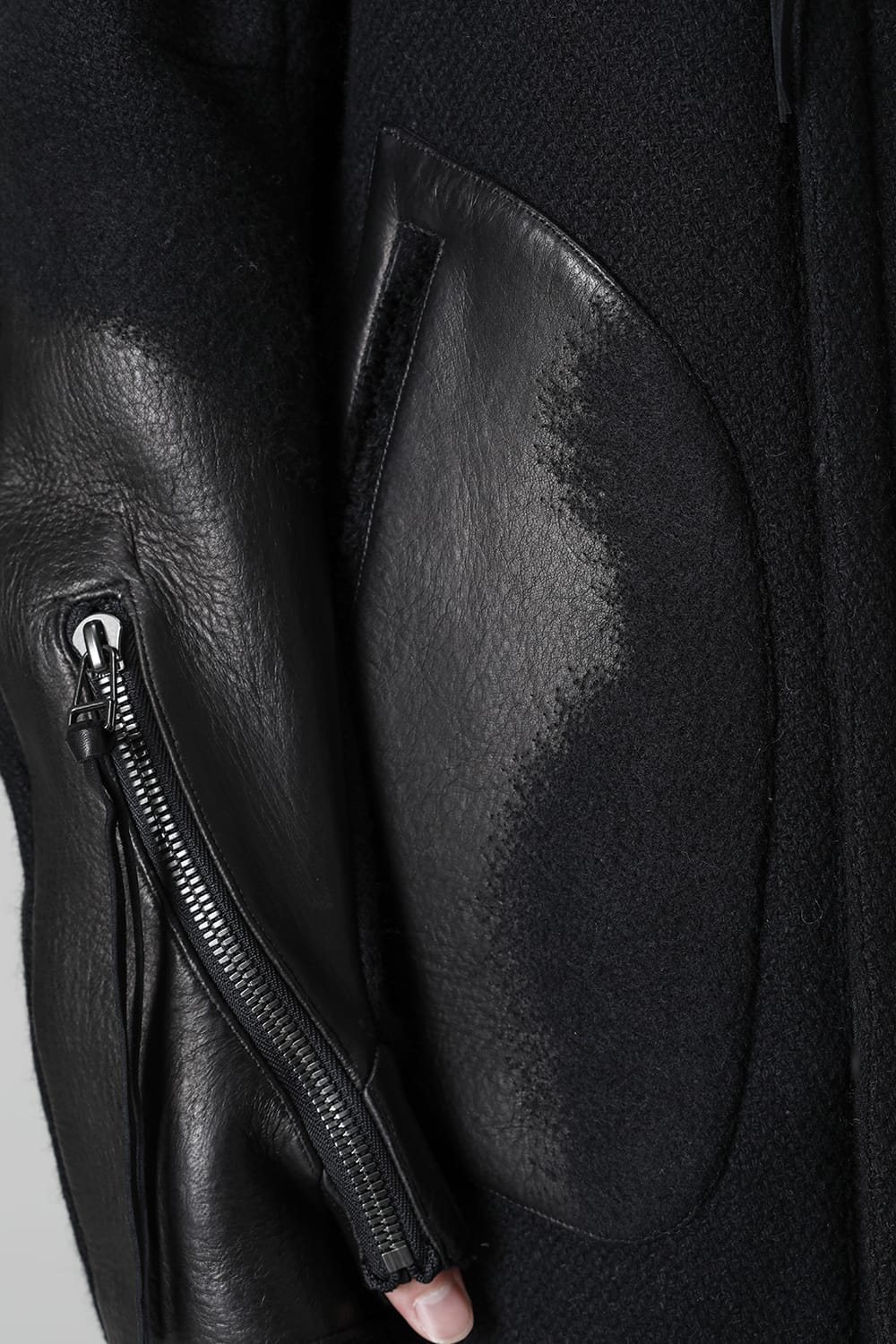 Leather Needle Punch Double Breasted Coat Black