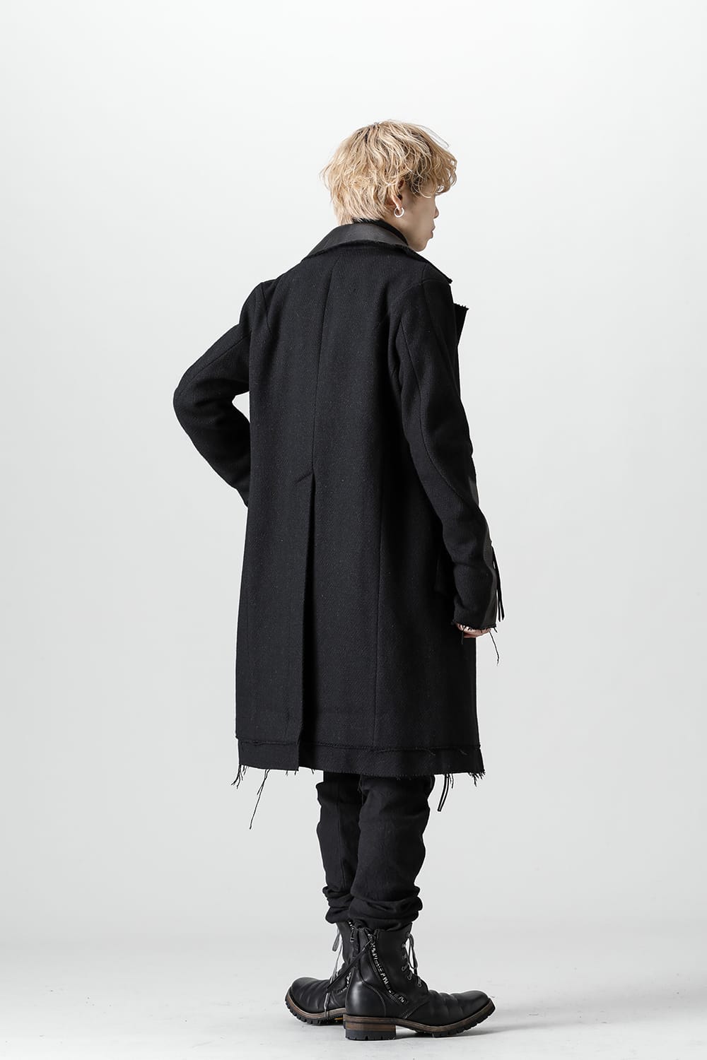 Leather Needle Punch Double Breasted Coat Black