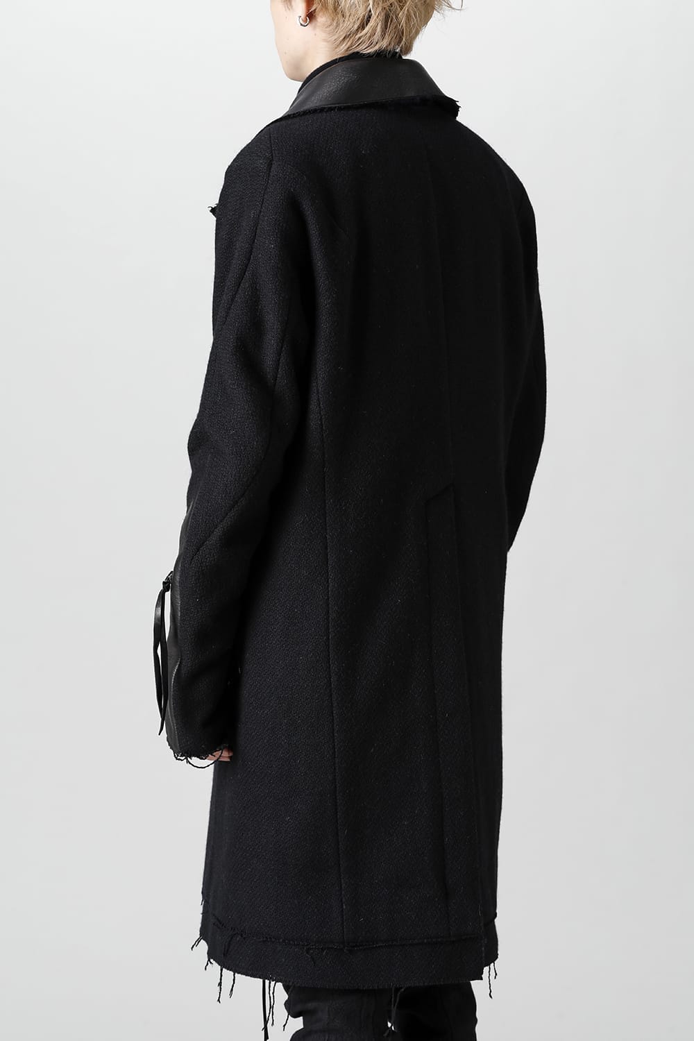 Leather Needle Punch Double Breasted Coat Black