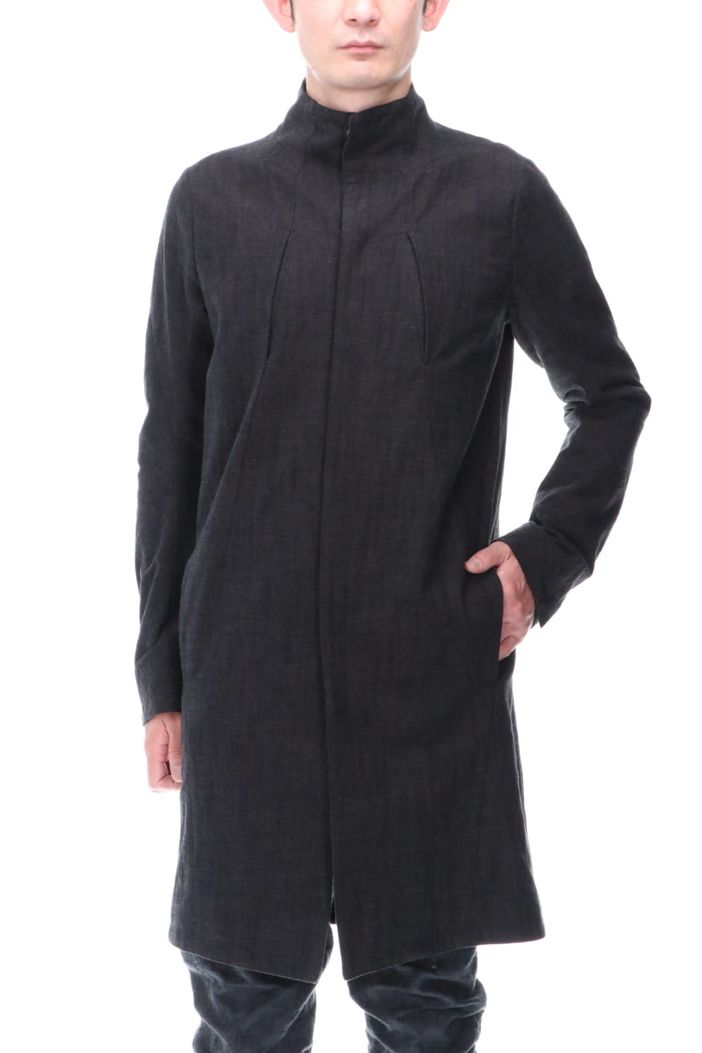 Cotton Washer Processed High-Neck Coat Black