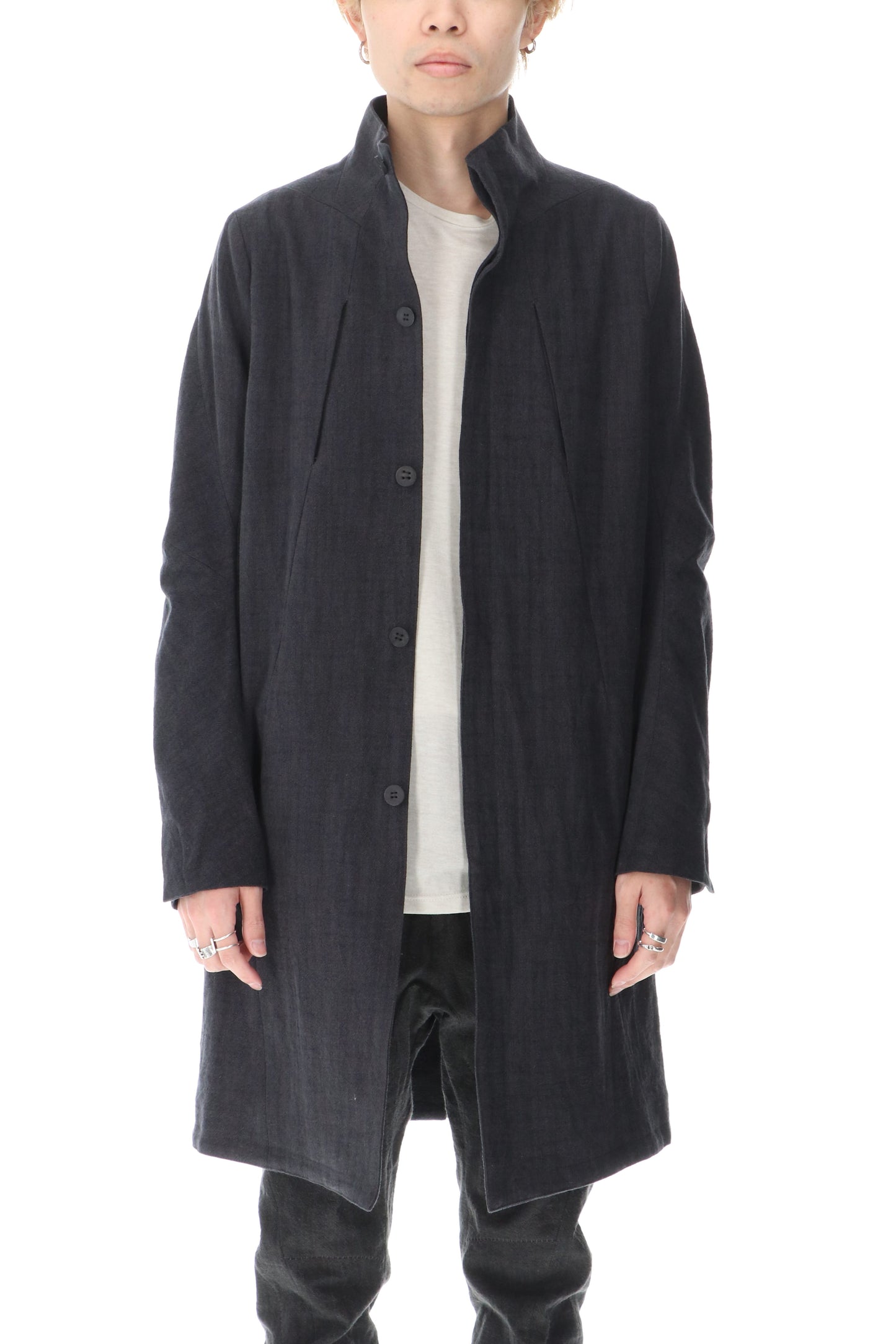 Cotton Washer Processed High-Neck Coat Charcoal