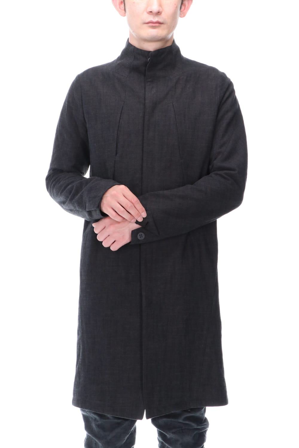 Cotton Washer Processed High-Neck Coat Black