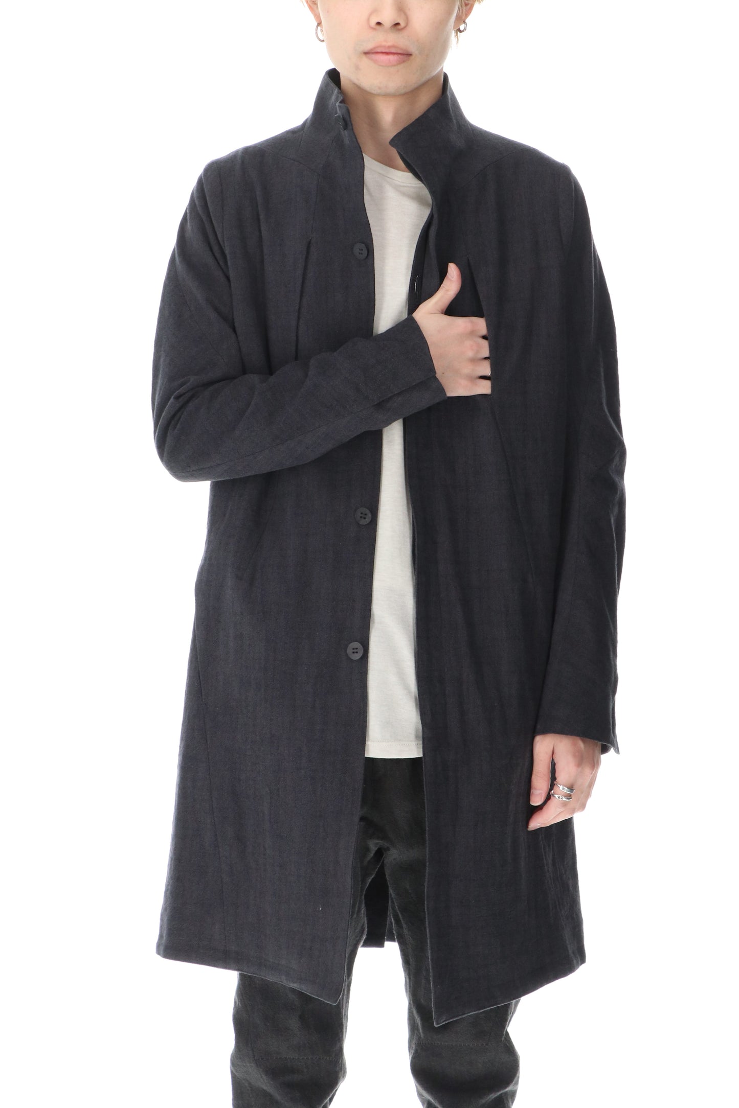 Cotton Washer Processed High-Neck Coat Charcoal