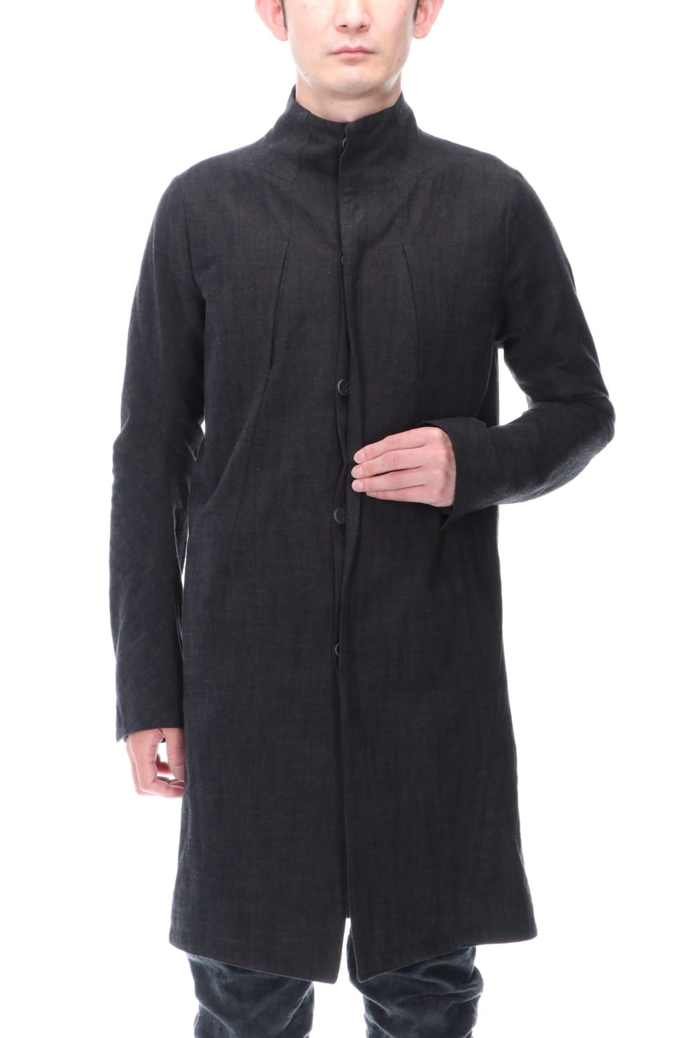 Cotton Washer Processed High-Neck Coat Black