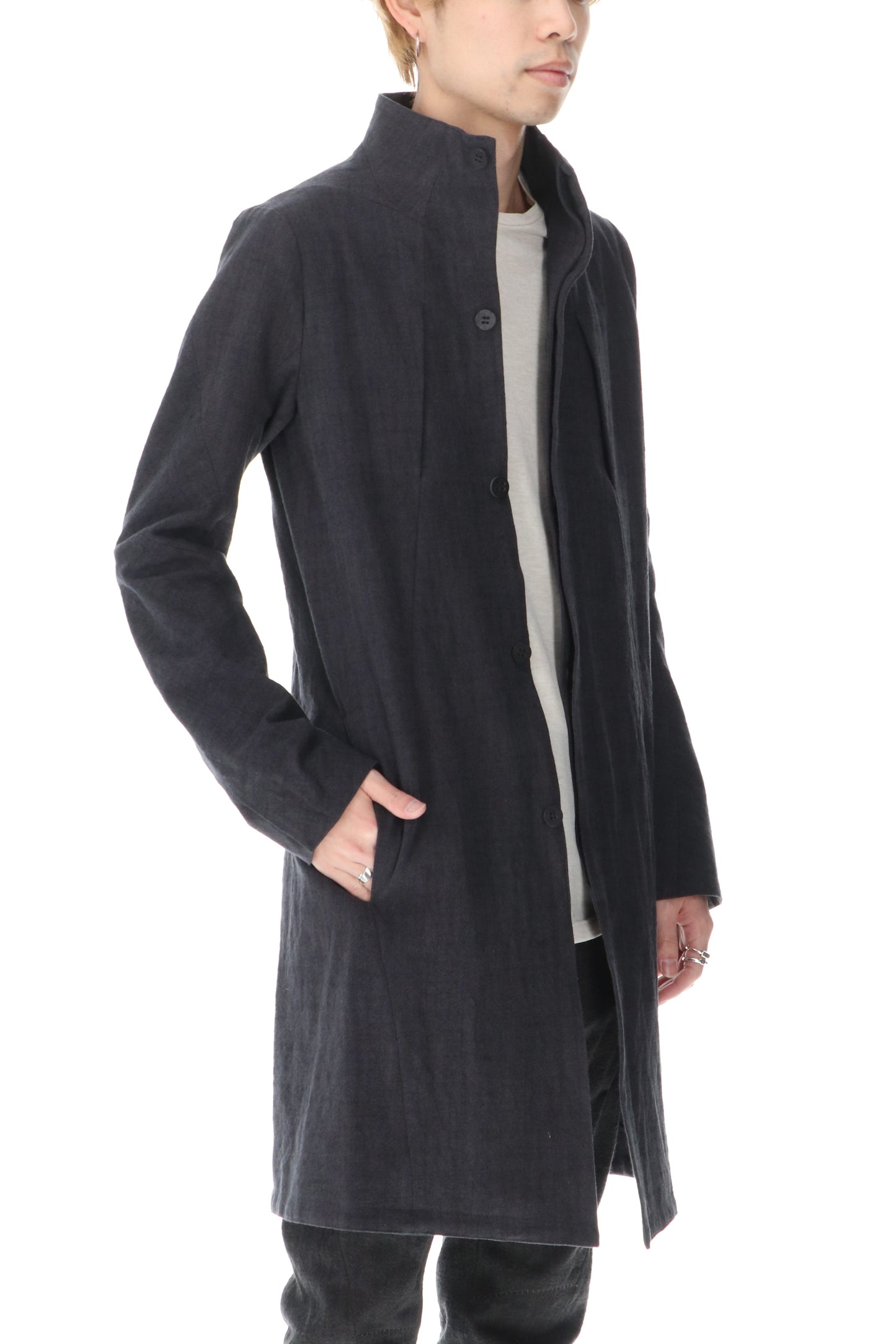 Cotton Washer Processed High-Neck Coat Charcoal