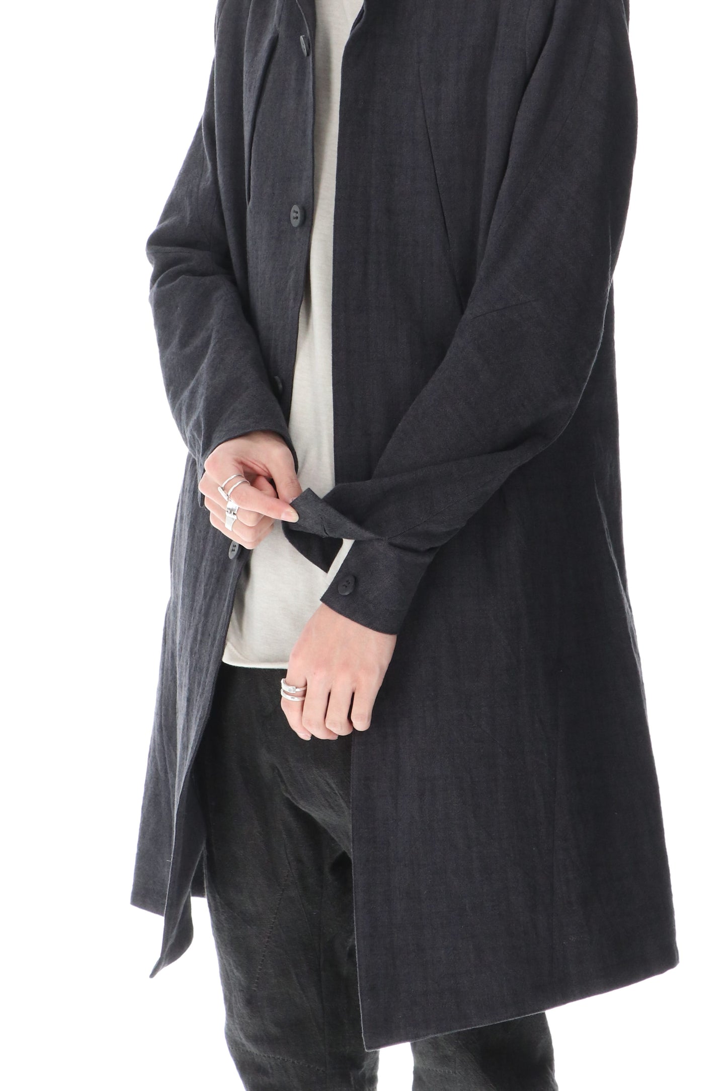 Cotton Washer Processed High-Neck Coat Charcoal