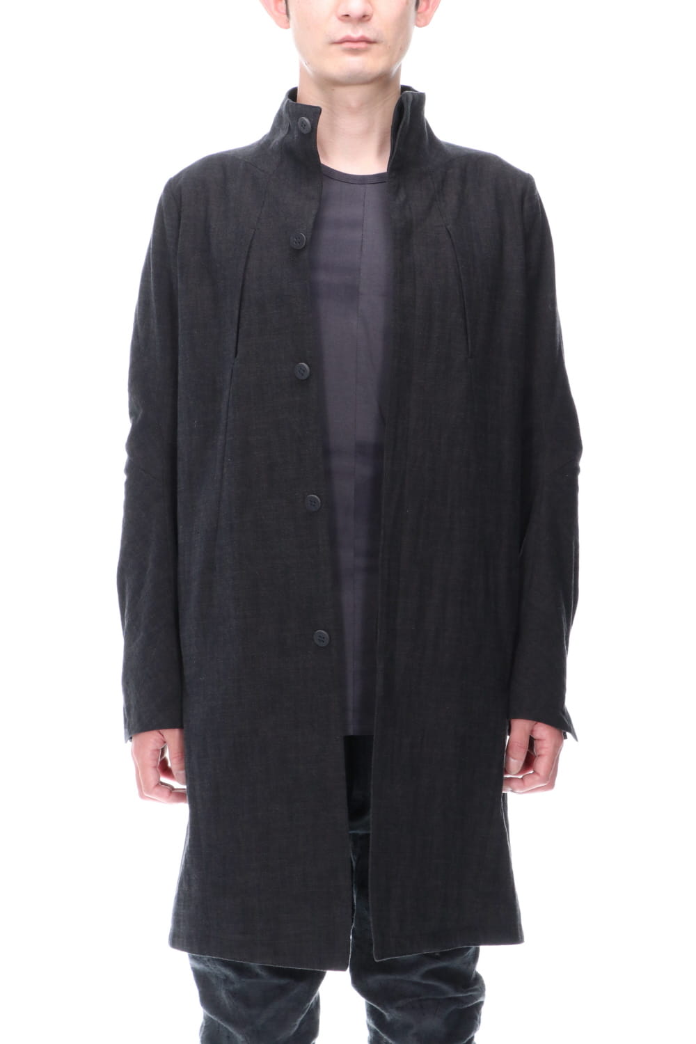 Cotton Washer Processed High-Neck Coat Black