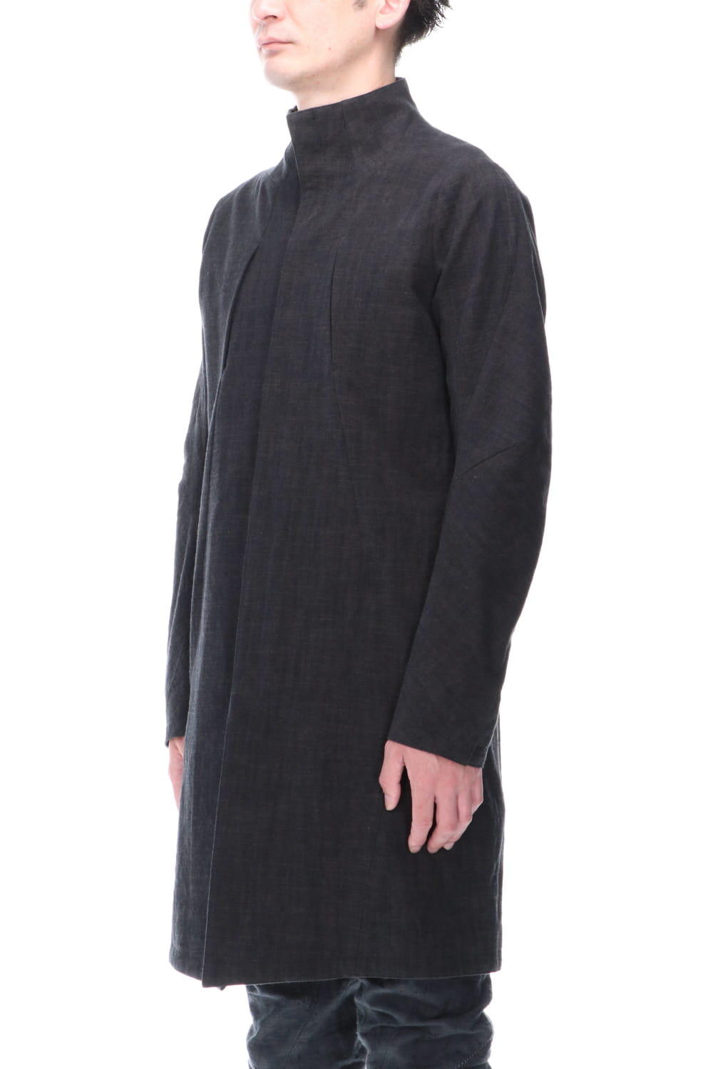 Cotton Washer Processed High-Neck Coat Black