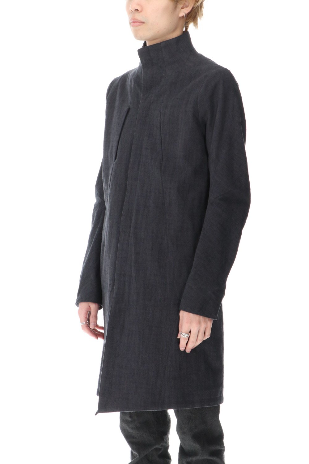 Cotton Washer Processed High-Neck Coat Charcoal