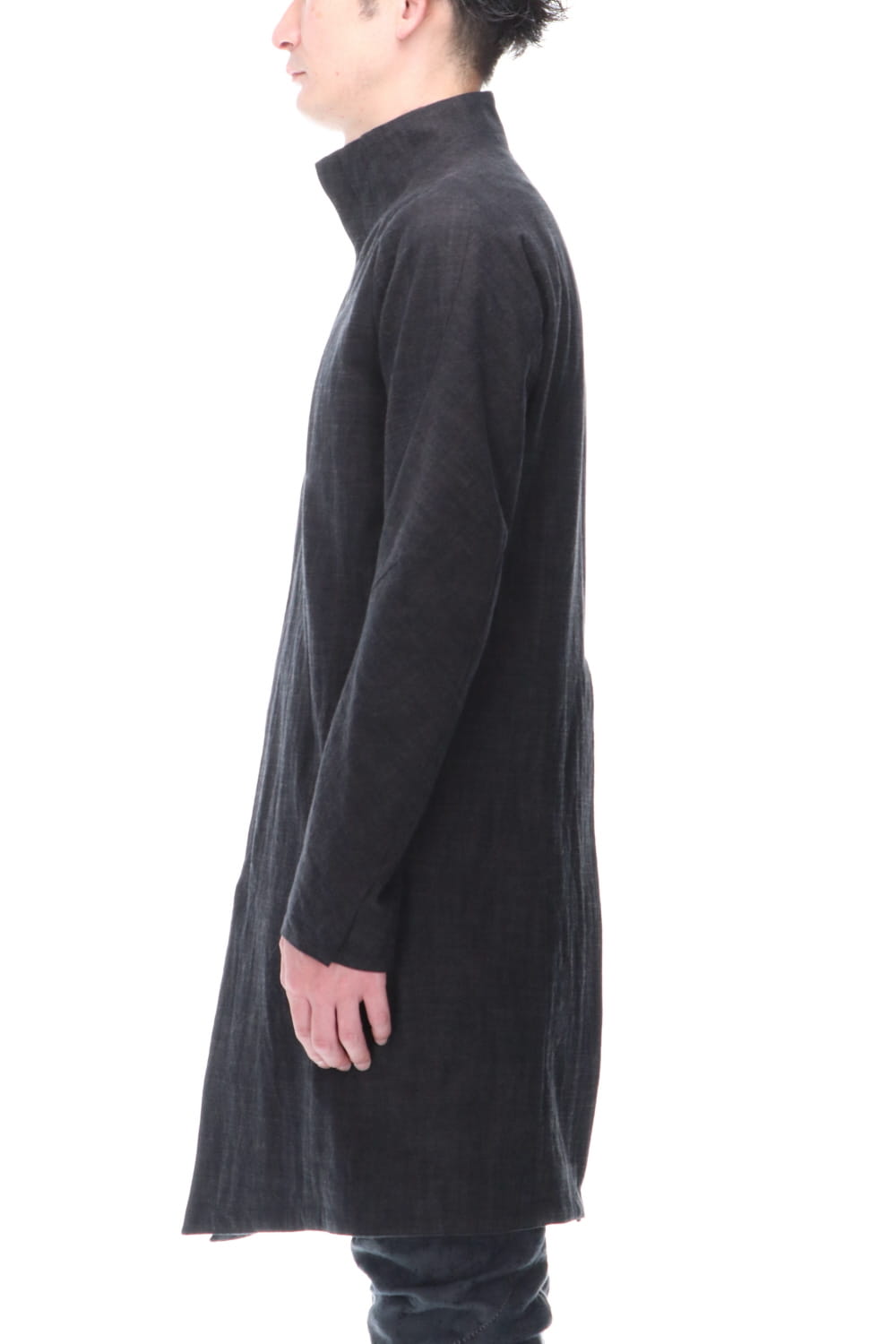 Cotton Washer Processed High-Neck Coat Black