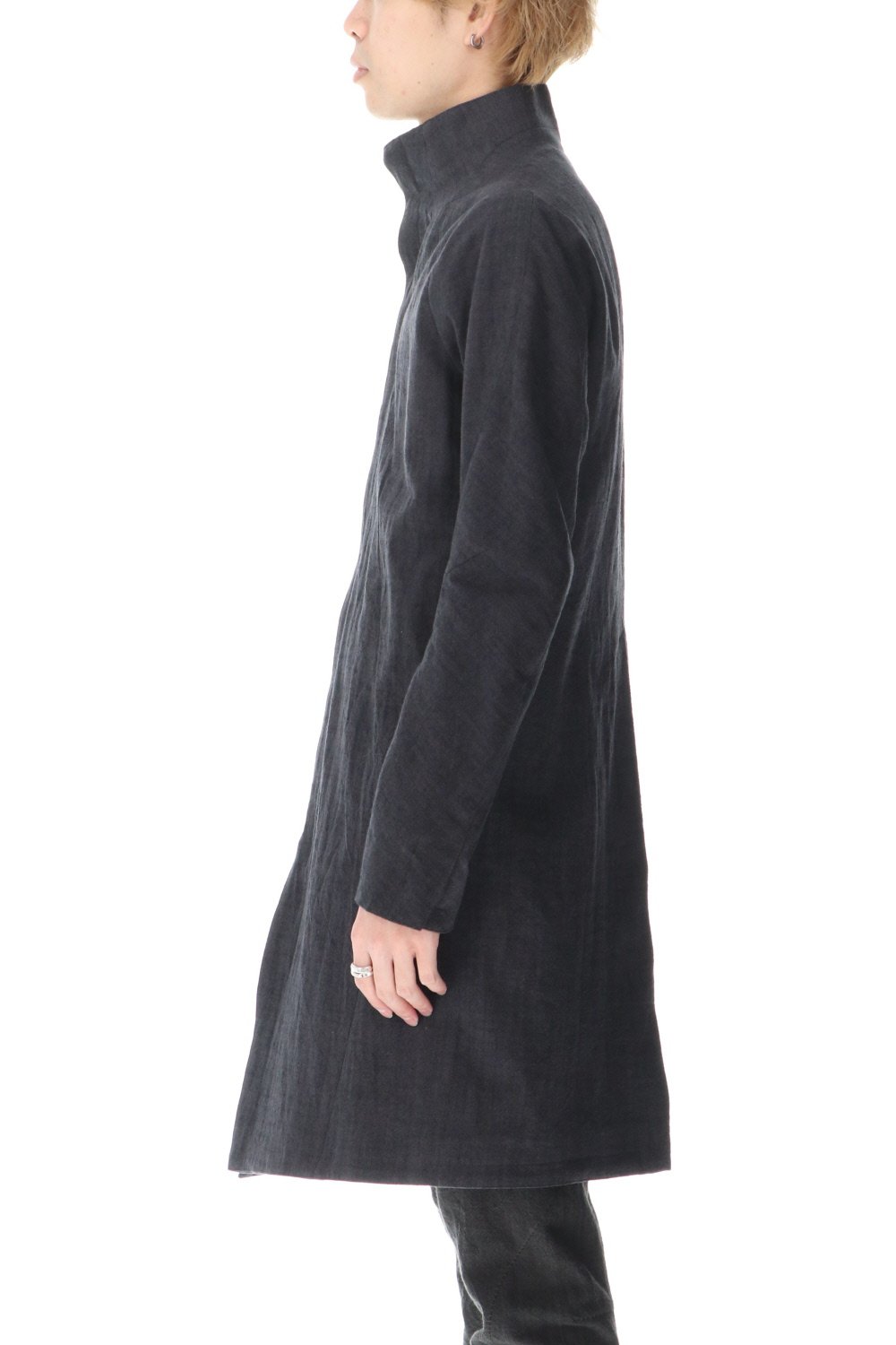 Cotton Washer Processed High-Neck Coat Charcoal