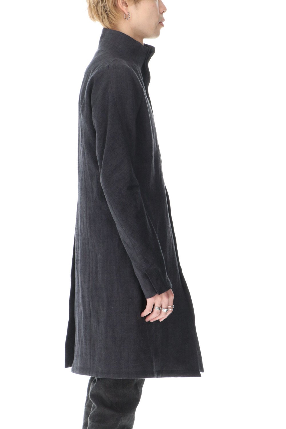 Cotton Washer Processed High-Neck Coat Charcoal