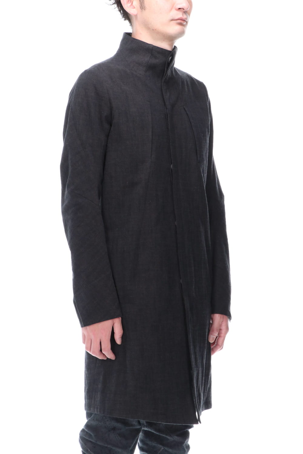 Cotton Washer Processed High-Neck Coat Black