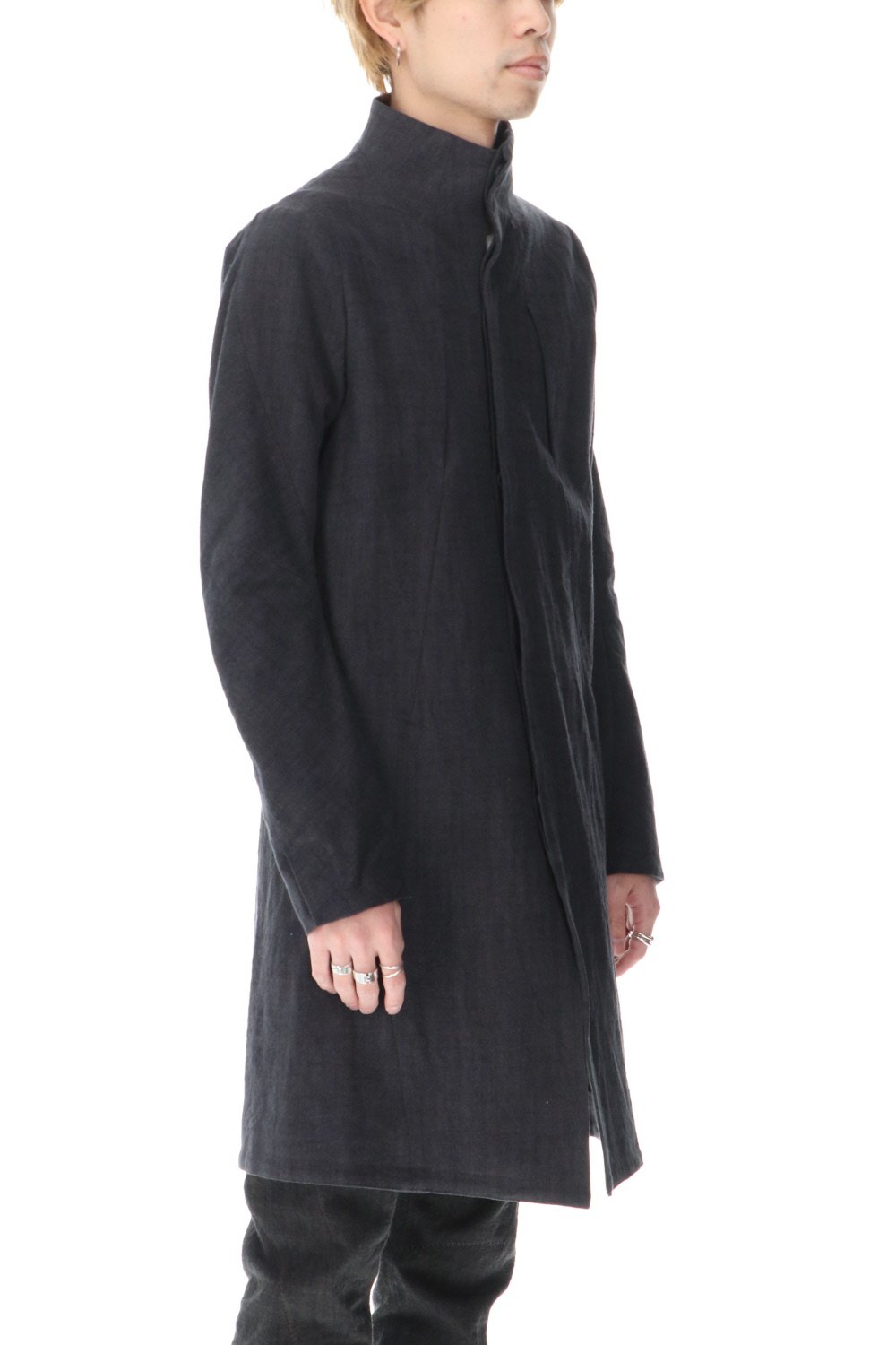 Cotton Washer Processed High-Neck Coat Charcoal