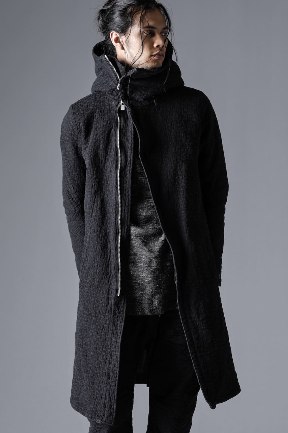Scab Jacquard Stretch Cotton Denim Hooded Coat