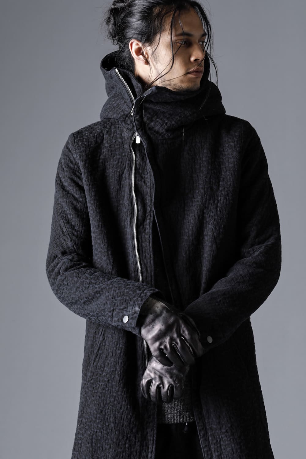 Scab Jacquard Stretch Cotton Denim Hooded Coat