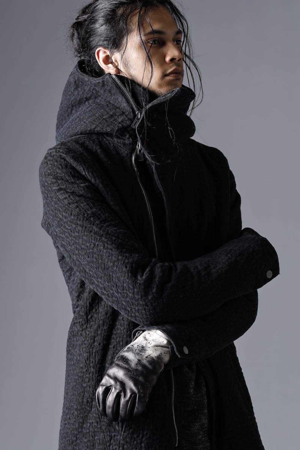 Scab Jacquard Stretch Cotton Denim Hooded Coat