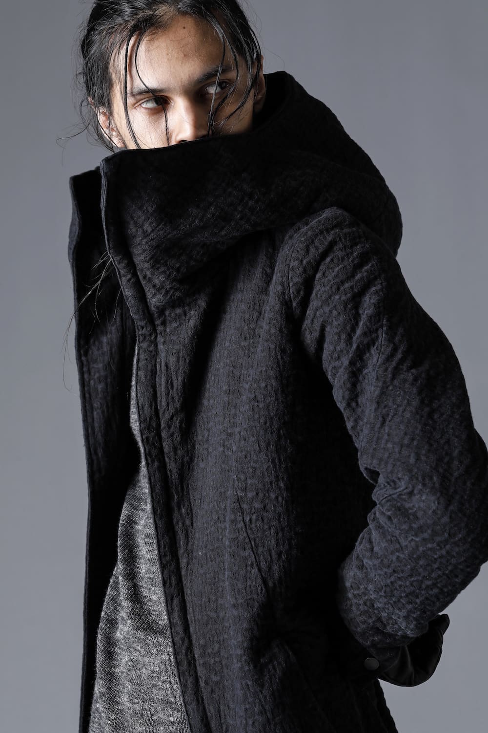 Scab Jacquard Stretch Cotton Denim Hooded Coat