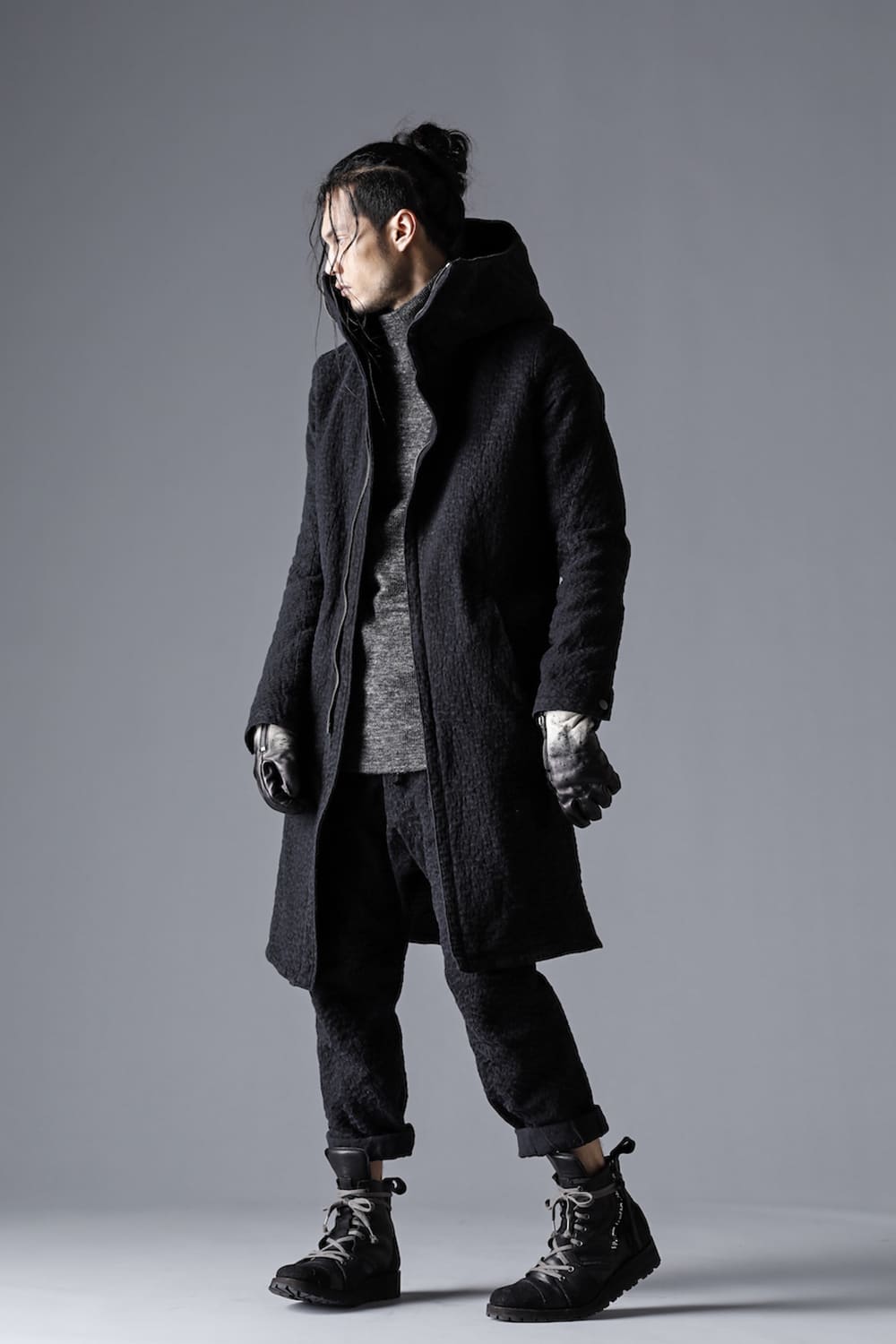 Scab Jacquard Stretch Cotton Denim Hooded Coat