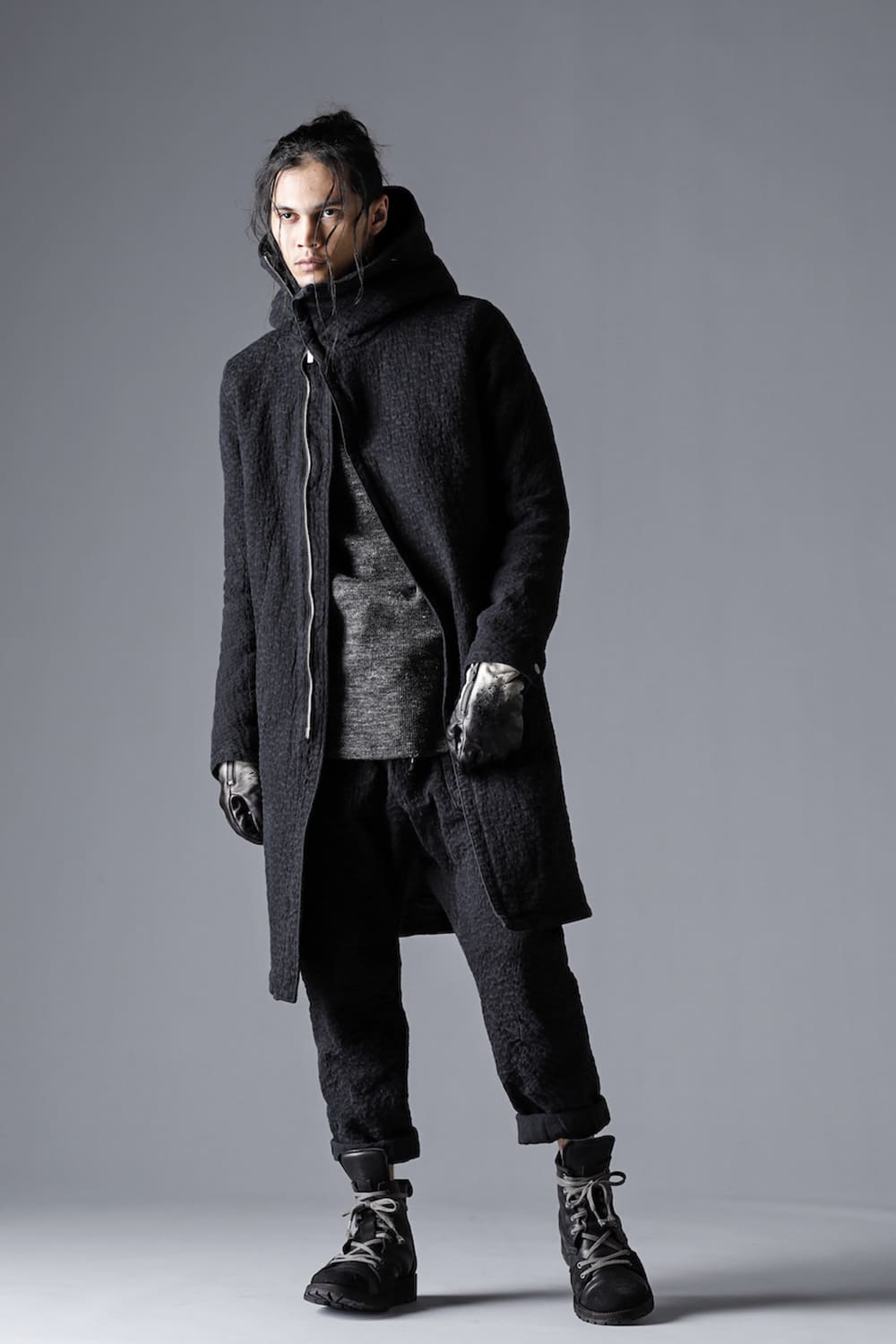 Scab Jacquard Stretch Cotton Denim Hooded Coat