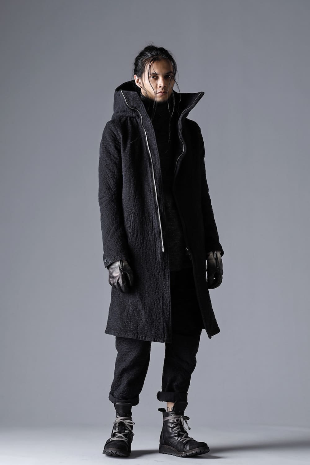 Scab Jacquard Stretch Cotton Denim Hooded Coat