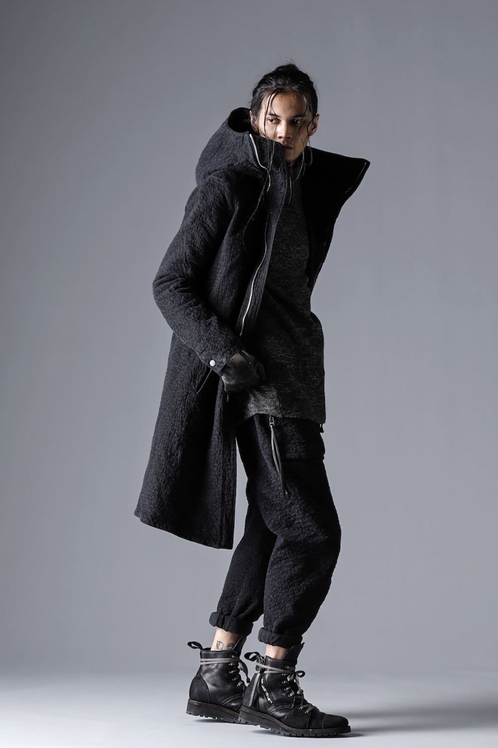 Scab Jacquard Stretch Cotton Denim Hooded Coat