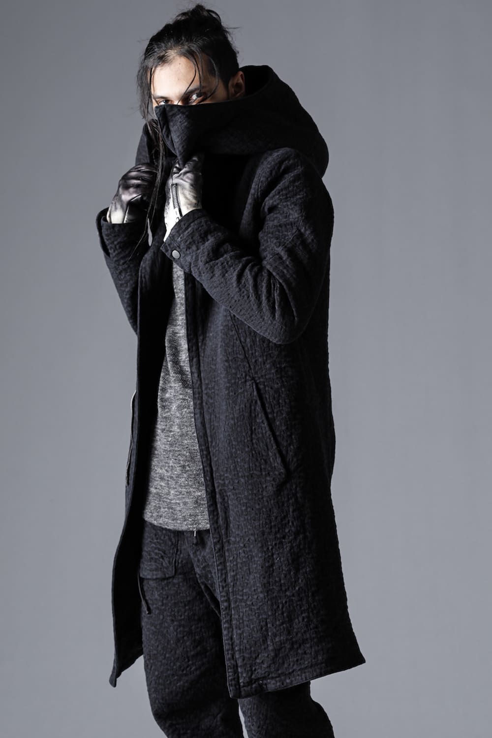 Scab Jacquard Stretch Cotton Denim Hooded Coat