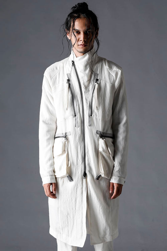 Summer Wool And Cupro-Washer Lawn Wrap High Neck Coat Bone White