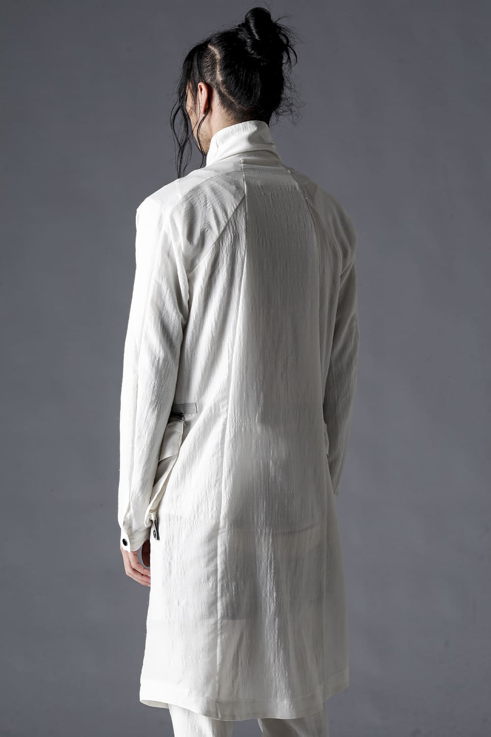 Summer Wool And Cupro-Washer Lawn Wrap High Neck Coat Bone White