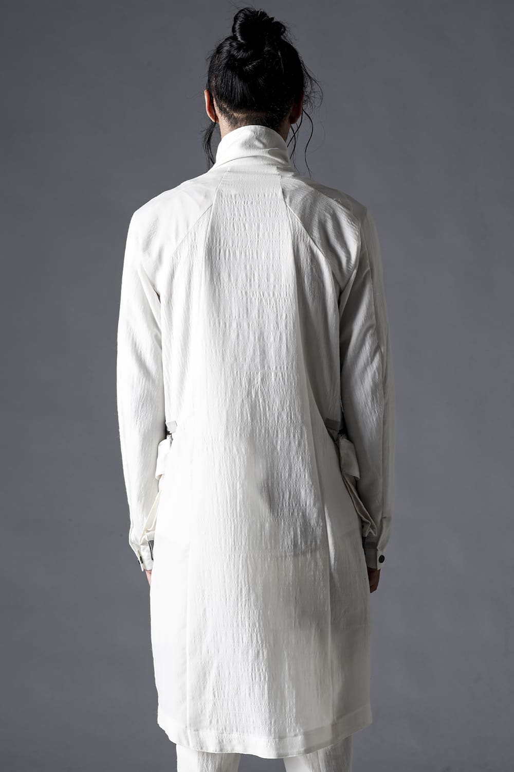 Summer Wool And Cupro-Washer Lawn Wrap High Neck Coat Bone White