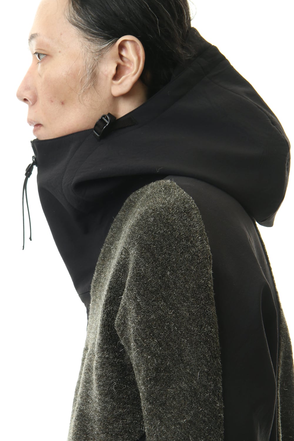 Kenpi wool Boa Hooded Coat Khaki